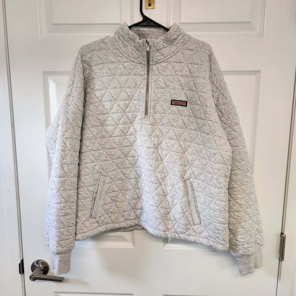 Vineyard Vines Womens Quilted Half-Zip Pullover in Light Heather Gray